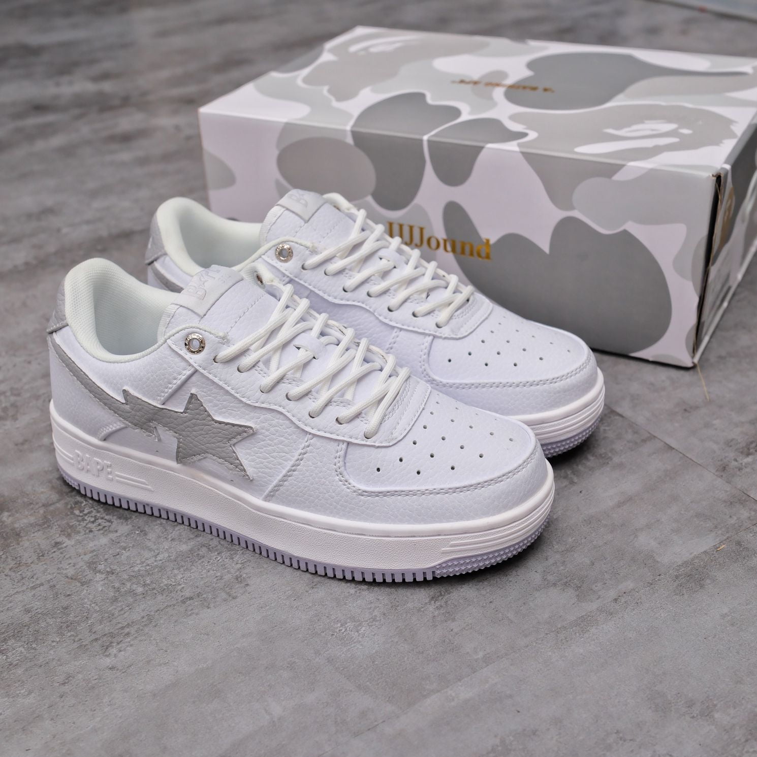 Giày A Bathing Ape Bape Sta X Jjjjound White Grey Like Auth