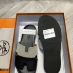 đế gỗ Dép Hermes Nam Canvas Bicolor Trắng Đen