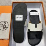 đế gỗ Dép Hermes Nam da Epsom (Sần) Bicolor Trắng Đen Siêu Cấp
