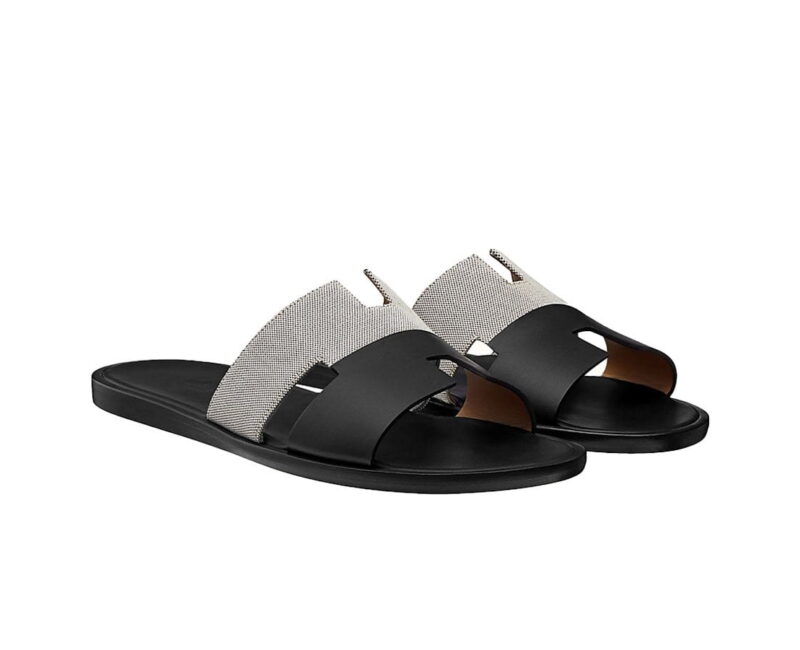 Dép Hermes Nam vải Canvas Bicolor Trắng Đen siêu cấp