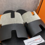 Dép Hermes Nam Canvas Bicolor Trắng Đen