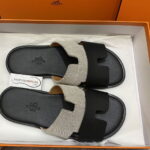 Dép Hermes Nam Canvas Bicolor Trắng Đen