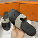 Dép Hermes Nam Canvas Bicolor Trắng Đen