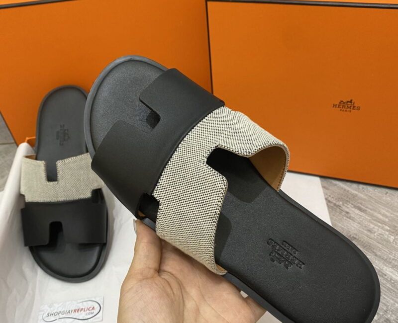 Dép Hermes Nam Canvas Bicolor Trắng Đen