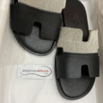 Dép Hermes Nam Canvas Bicolor Trắng Đen