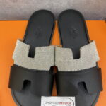 Dép Hermes Nam Canvas Bicolor Trắng Đen