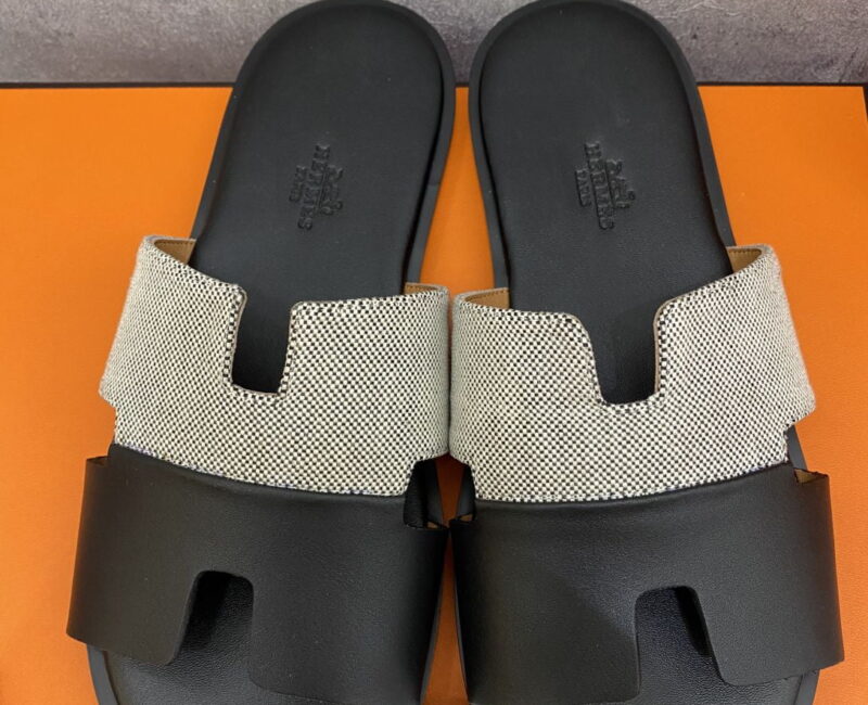 Dép Hermes Nam Canvas Bicolor Trắng Đen