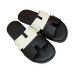 Dép Hermes Nam da Epsom (Sần) 2 Màu (Bicolor) Trắng Đen siêu cấp