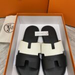 Dép Hermes Nam da Epsom (Sần) Bicolor Trắng Đen Siêu Cấp