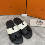 Dép Hermes Nam da Epsom (Sần) Bicolor Trắng Đen Siêu Cấp