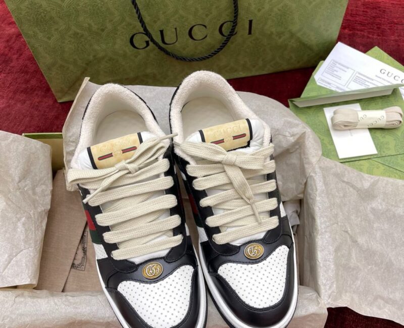 Giày Gucci Screener Black White Leather Like Auth