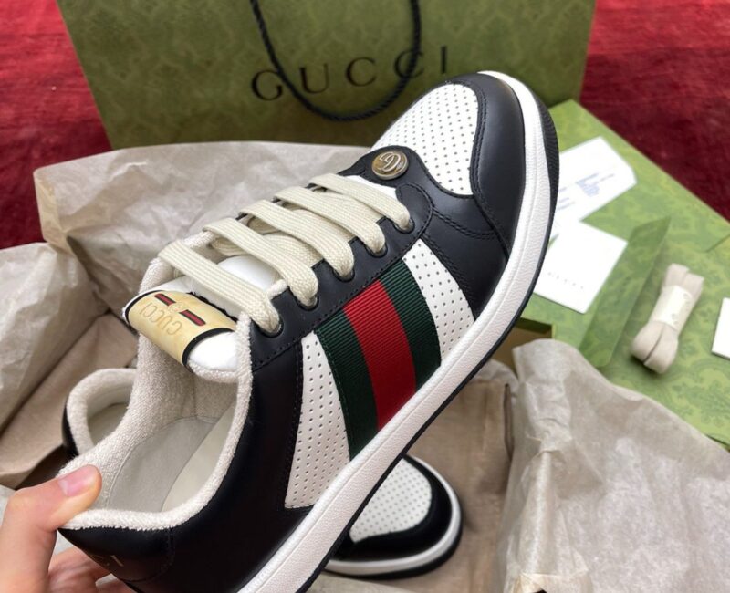 Giày Gucci Screener Black White Leather Like Auth
