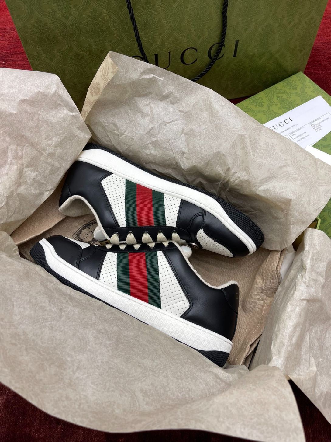 Giày Gucci Screener Black White Leather Like Auth