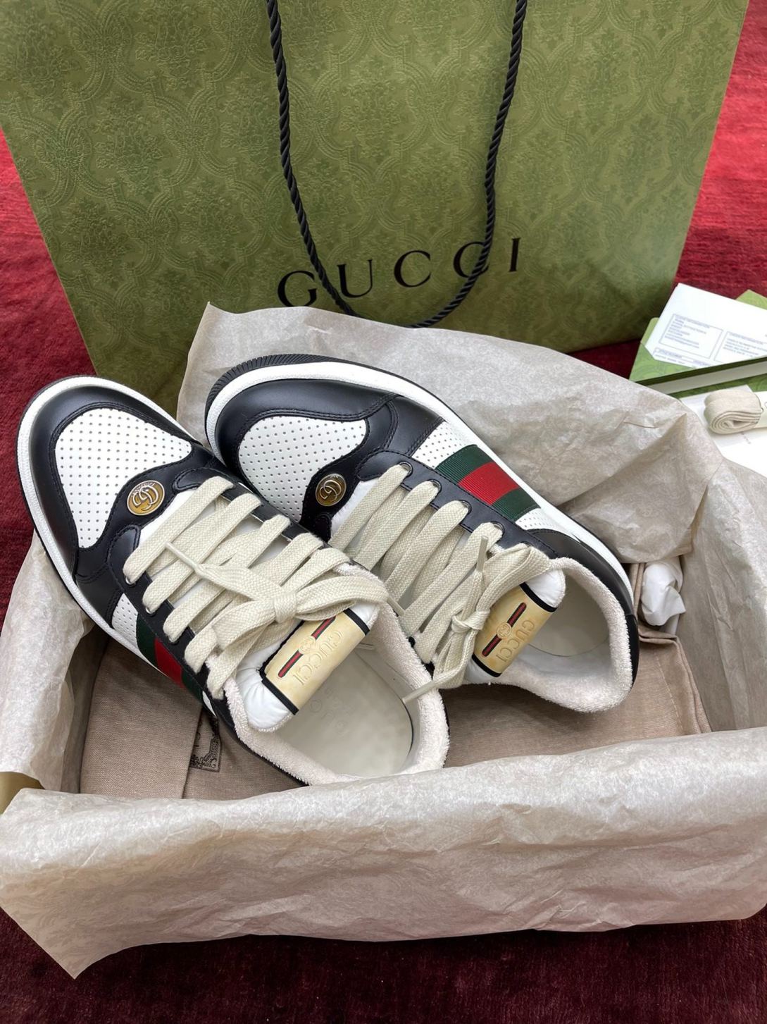 Giày Gucci Screener Black White Leather Like Auth