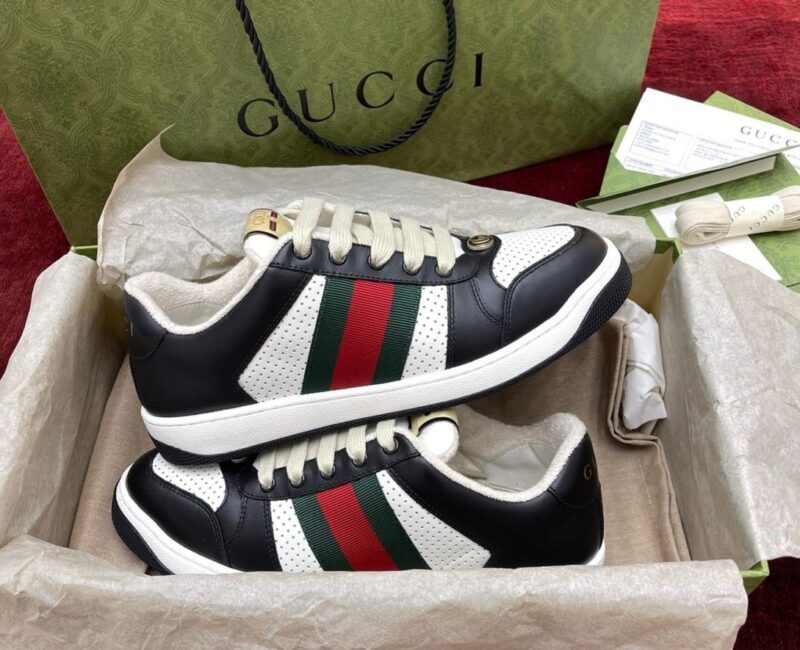 Giày Gucci Screener Black White Leather Like Auth