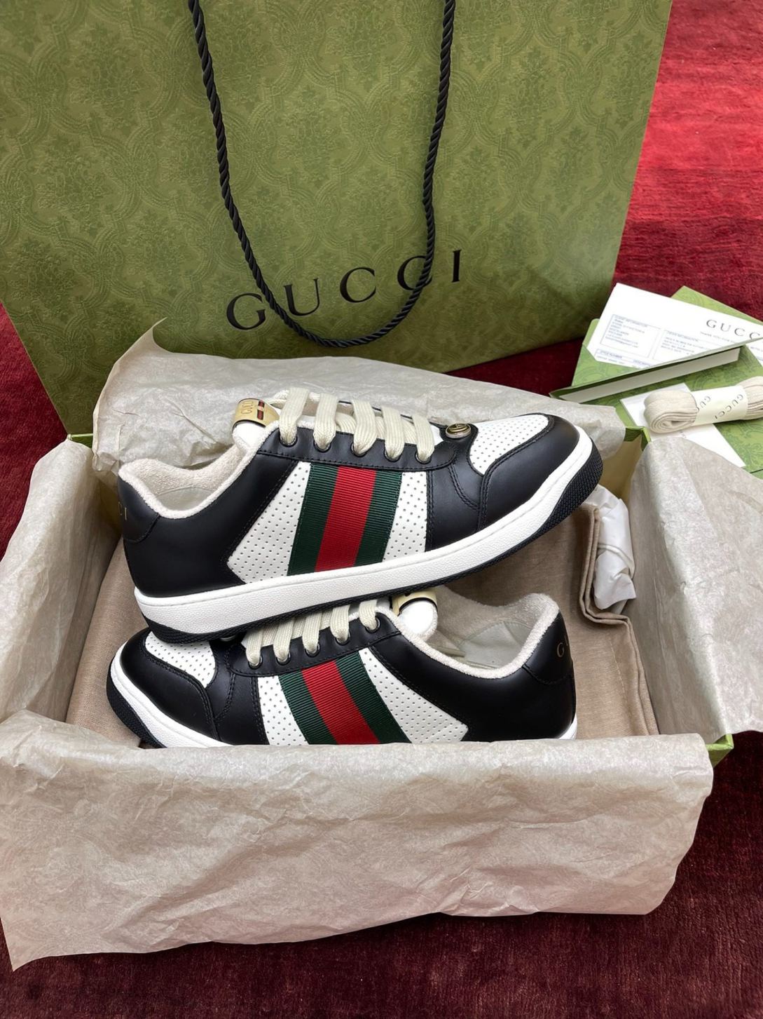 Giày Gucci Screener Black White Leather Like Auth