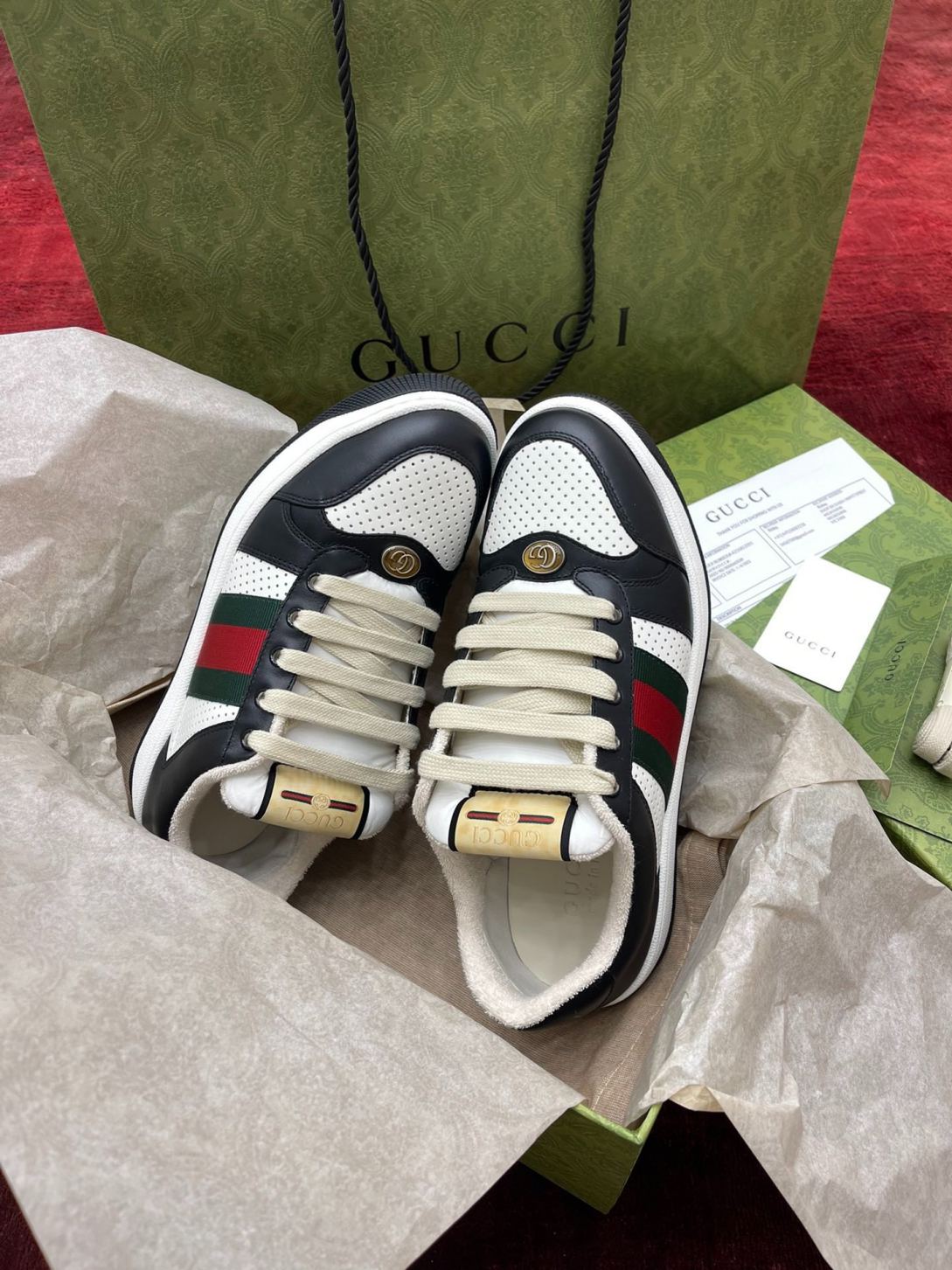 Giày Gucci Screener Black White Leather Like Auth