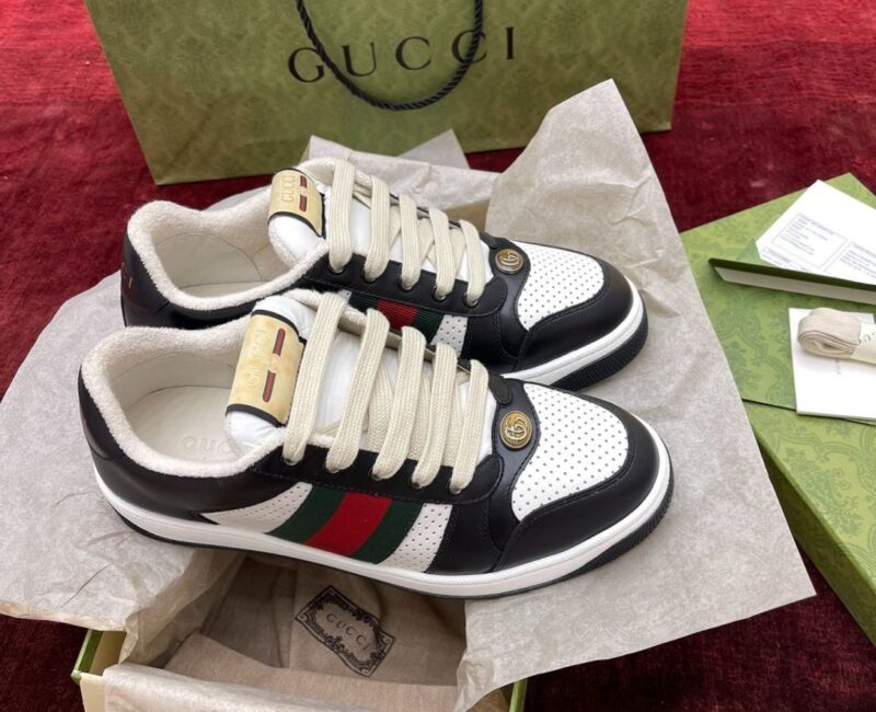 Giày Gucci Screener Black White Leather Like Auth