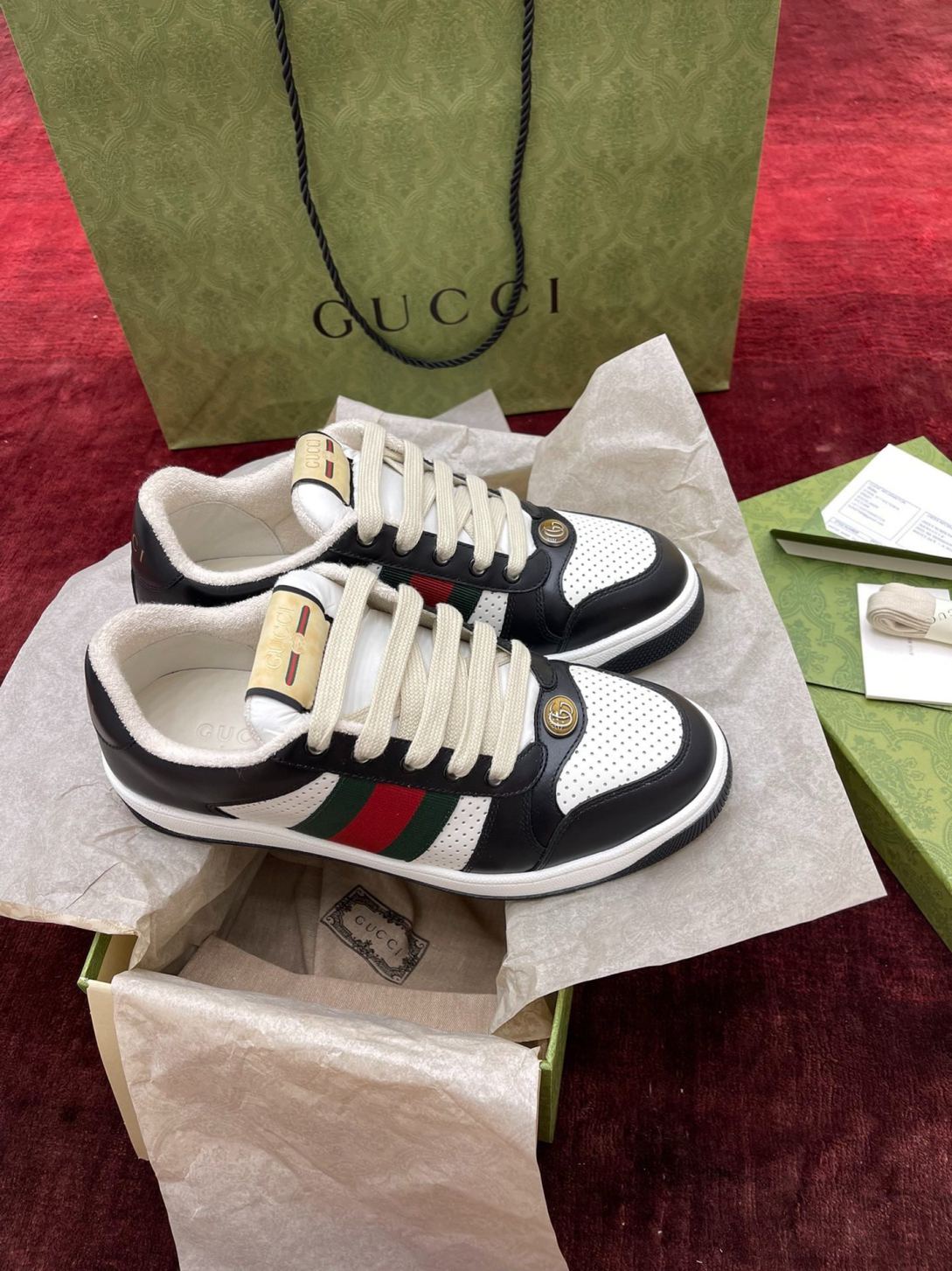 Giày Gucci Screener Black White Leather Like Auth