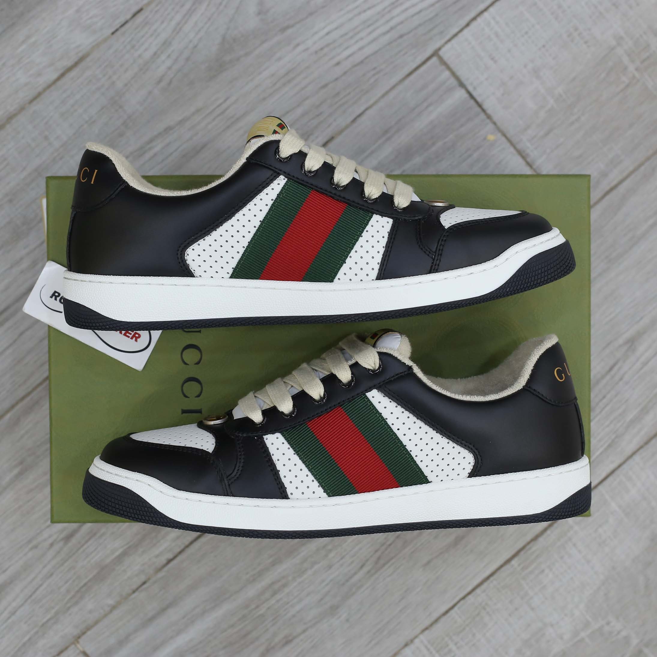 Giày Gucci Screener Black White Leather Best Quality