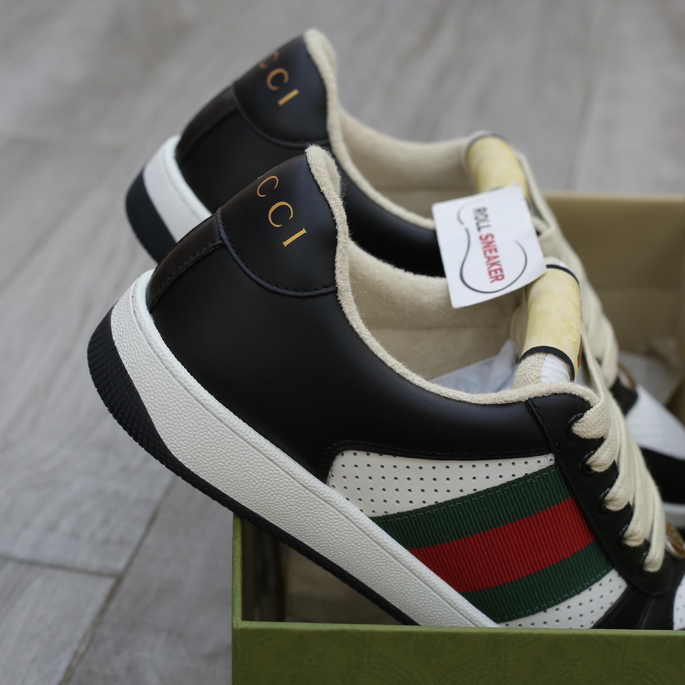 Giày Gucci Screener Black White Leather Best Quality