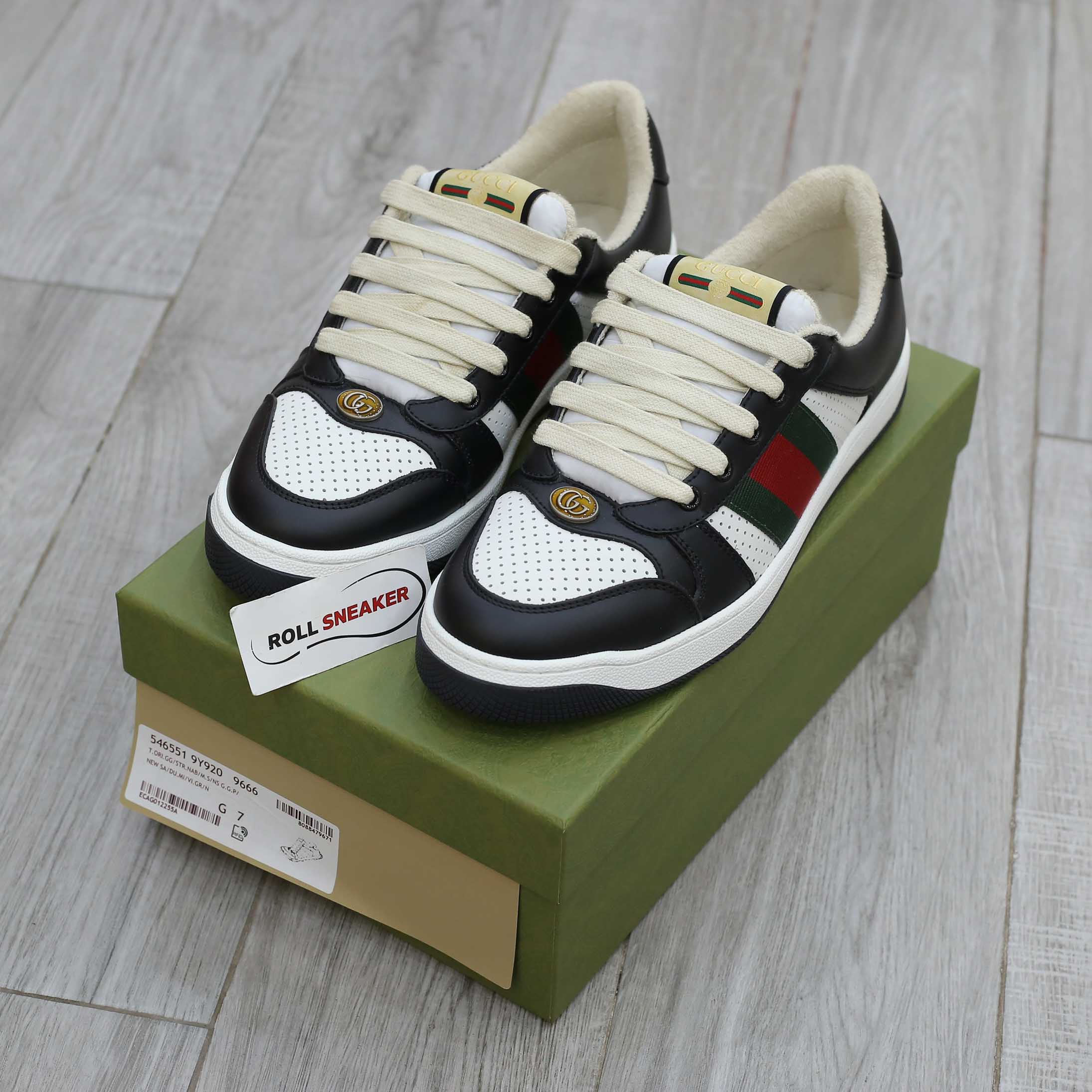 Giày Gucci Screener Black White Leather Best Quality