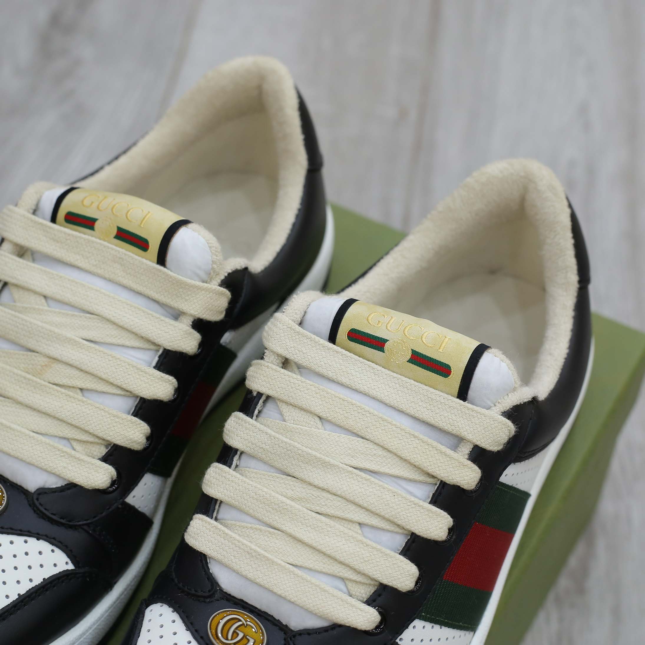 Giày Gucci Screener Black White Leather Best Quality