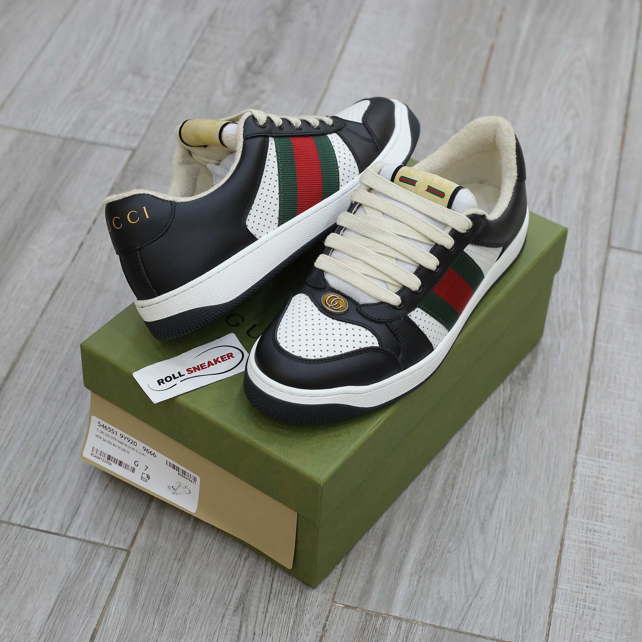 Giày Gucci Screener Black White Leather Best Quality