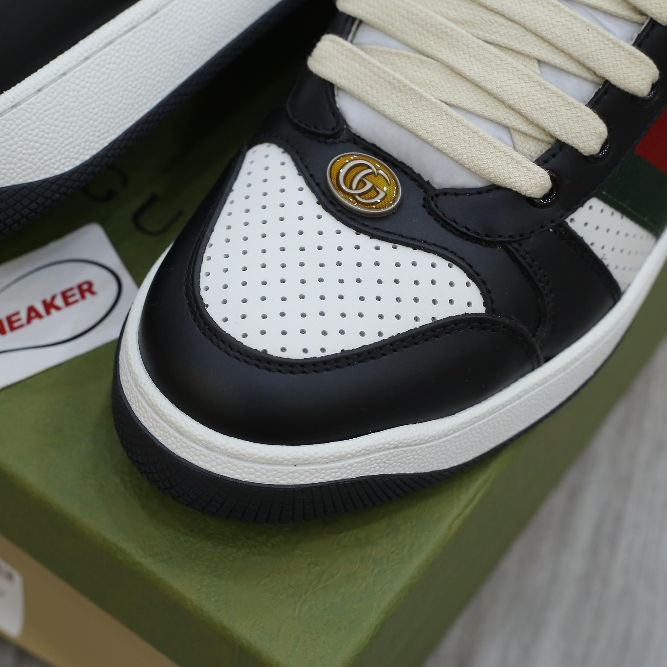 Giày Gucci Screener Black White Leather Best Quality