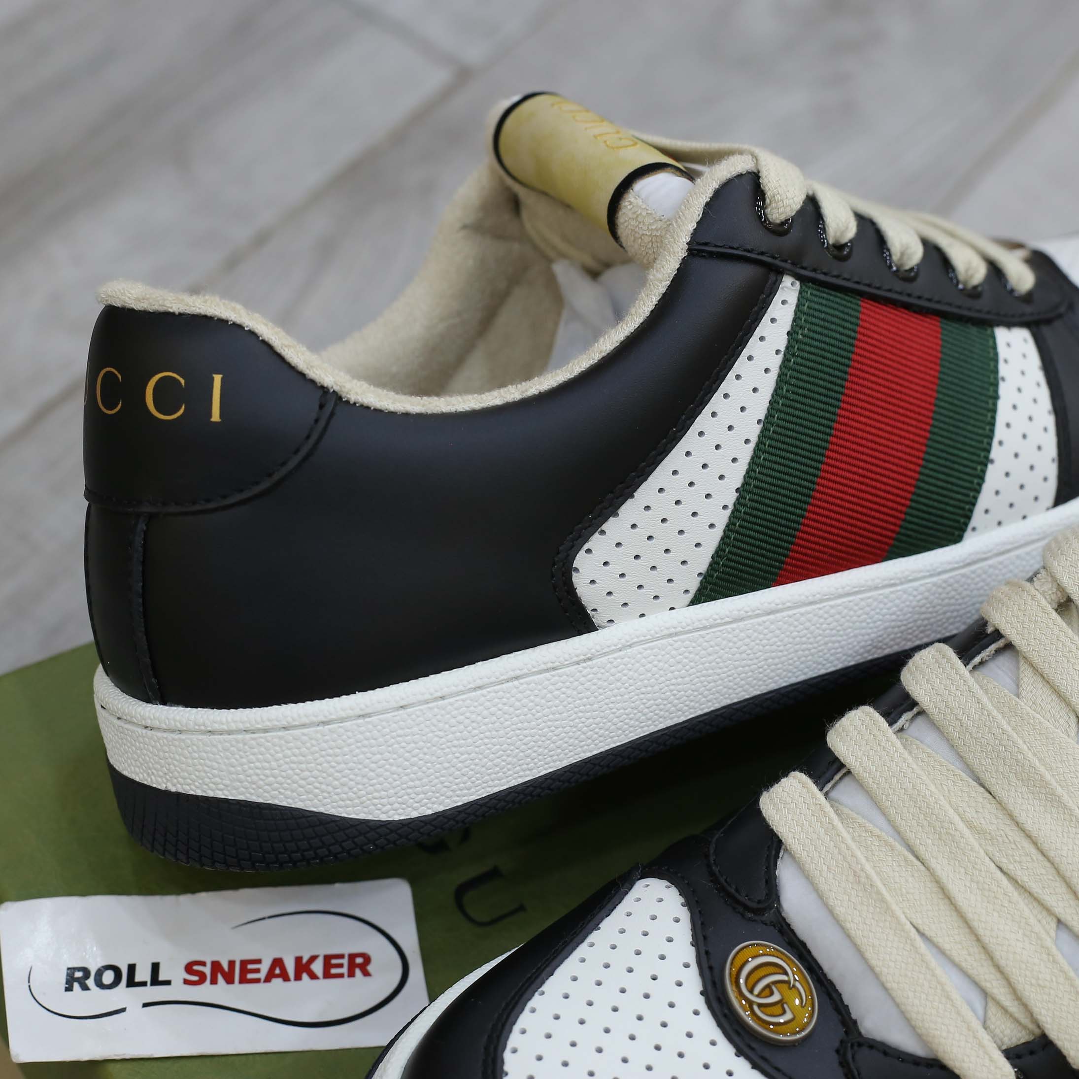Giày Gucci Screener Black White Leather Best Quality