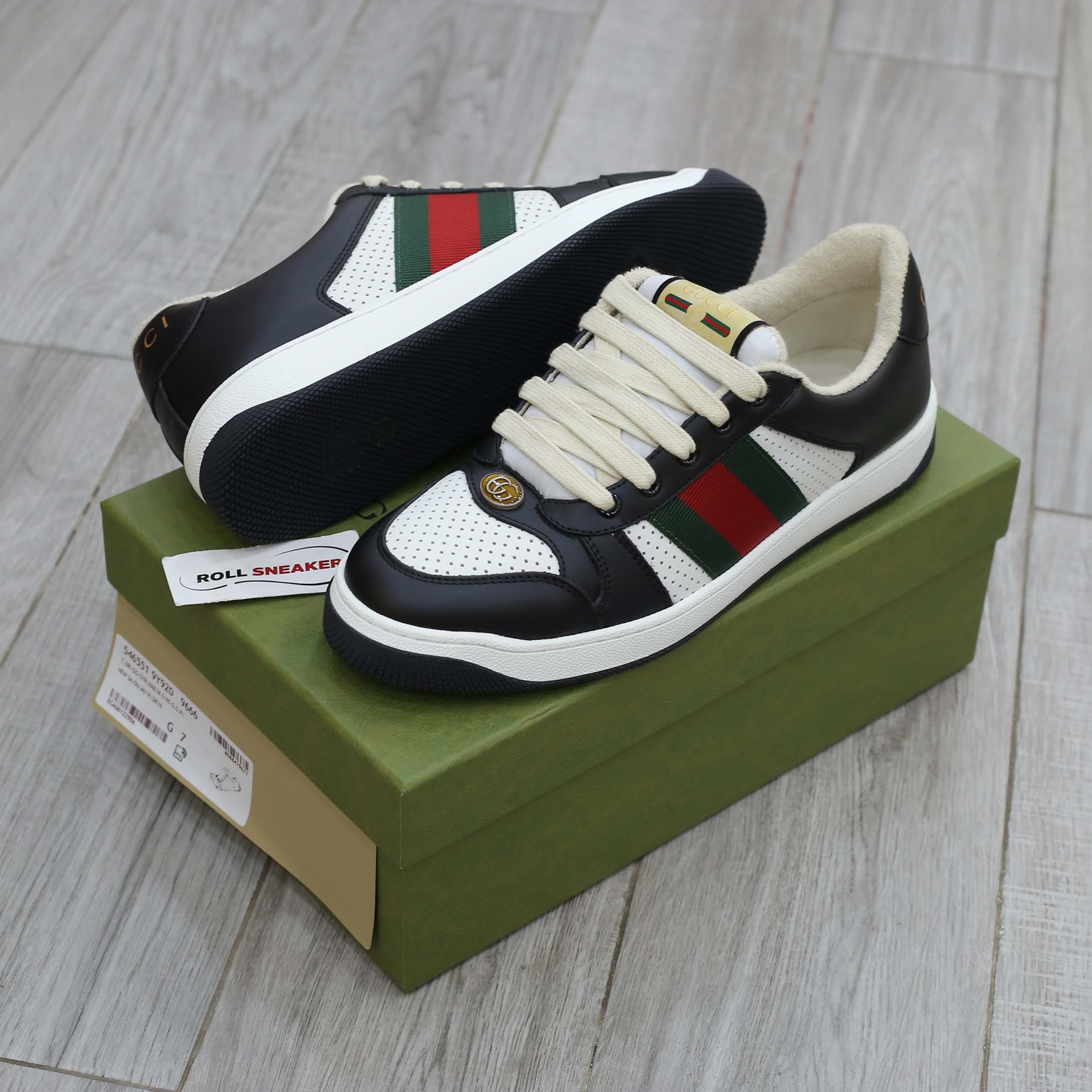 Giày Gucci Screener Black White Leather Best Quality