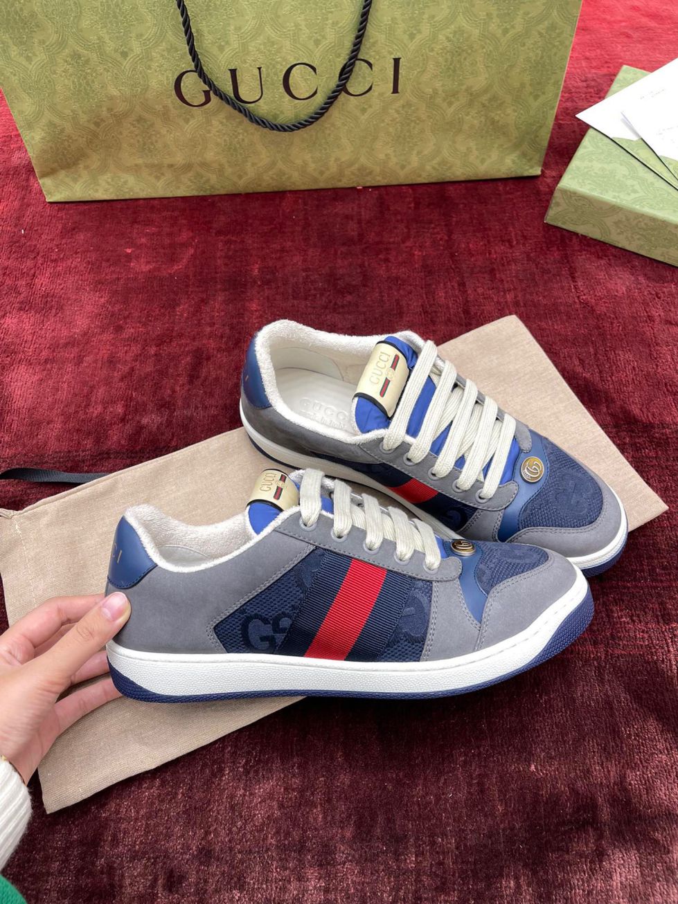 Giày Gucci GG Screener Grey Xám Da Lộn Suede Like Auth