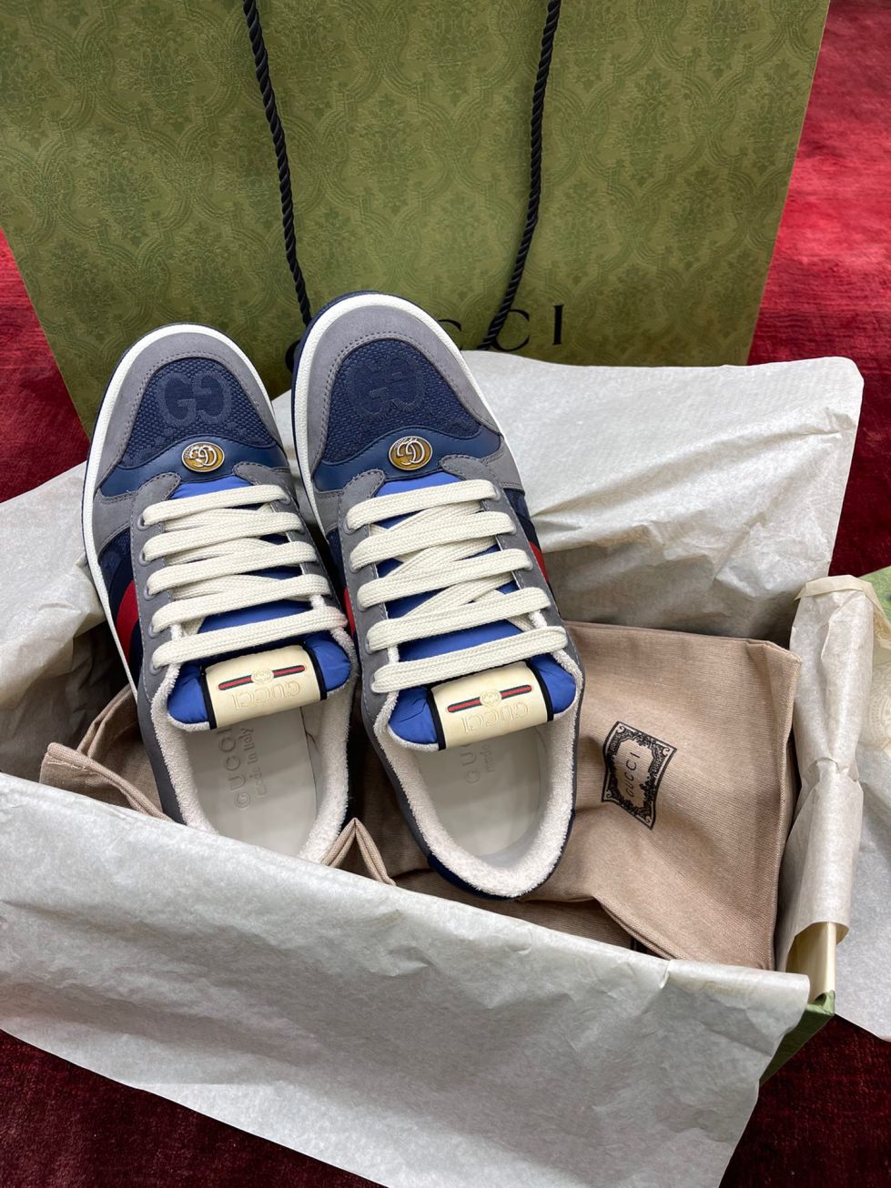 Giày Gucci GG Screener Grey Xám Da Lộn Suede Like Auth