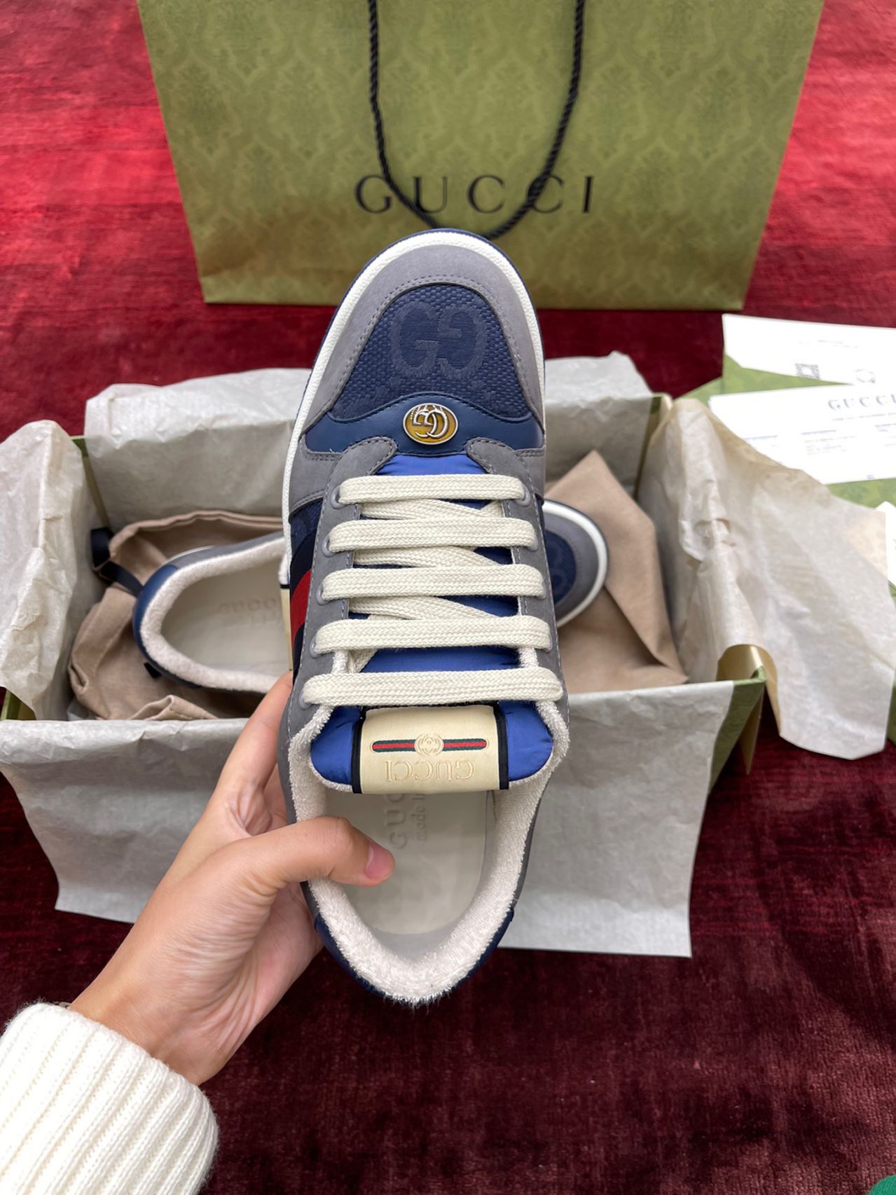 Giày Gucci GG Screener Grey Xám Da Lộn Suede Like Auth