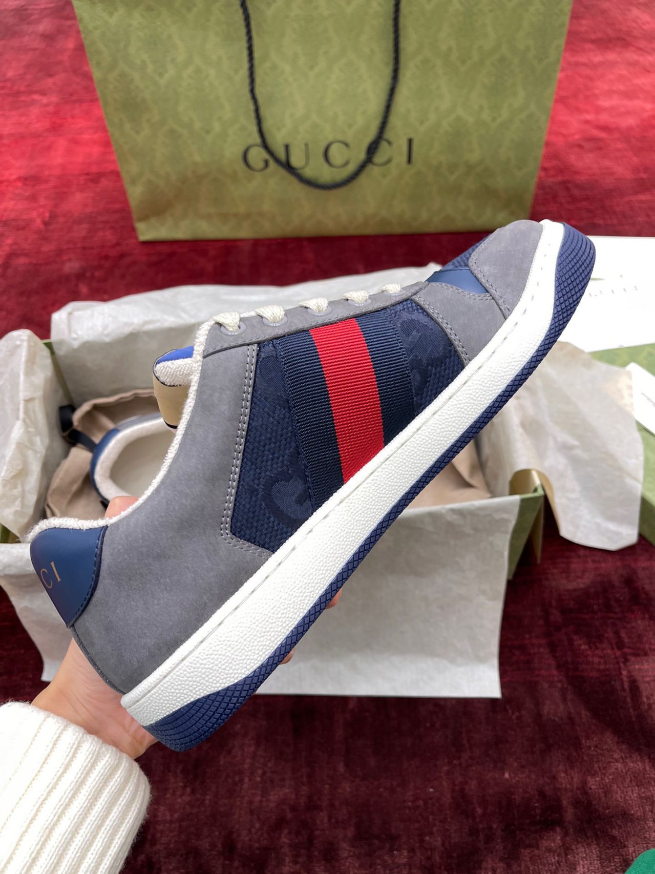 Giày Gucci GG Screener Grey Xám Da Lộn Suede Like Auth