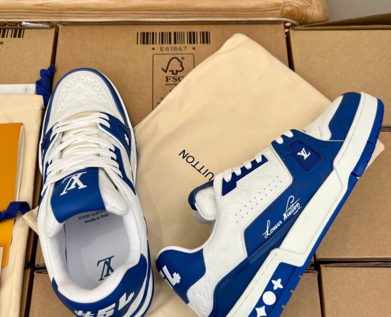 Giày Louis Vuitton Lv Trainer #54 Xanh Signature Blue White Like Auth