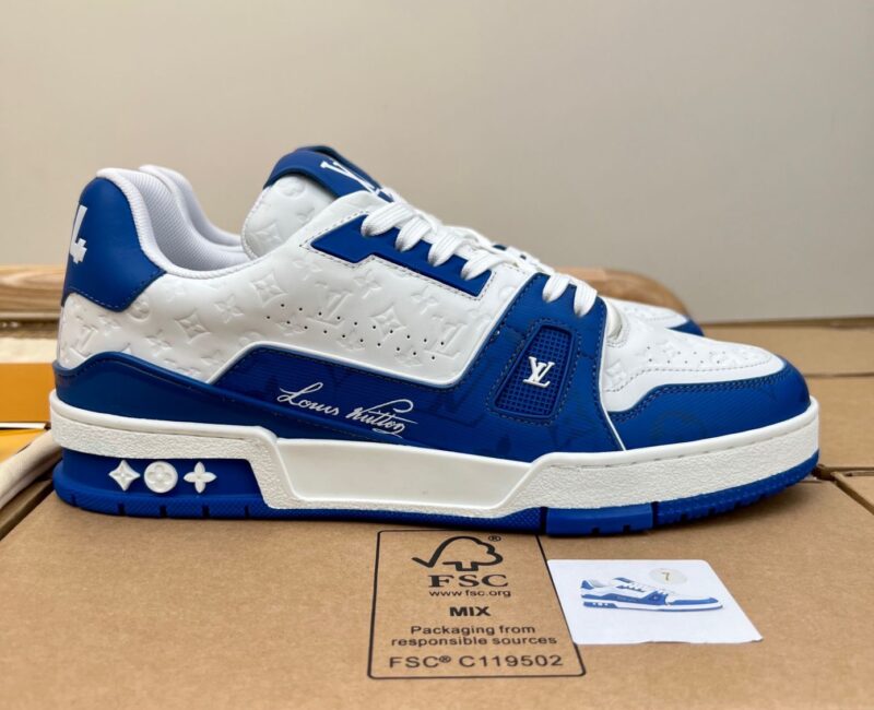 Giày Louis Vuitton Lv Trainer #54 Xanh Signature Blue White Like Auth