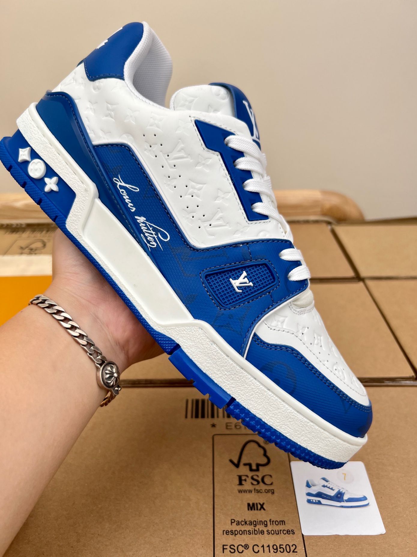 Giày Louis Vuitton Lv Trainer #54 Signature Blue White Like Auth