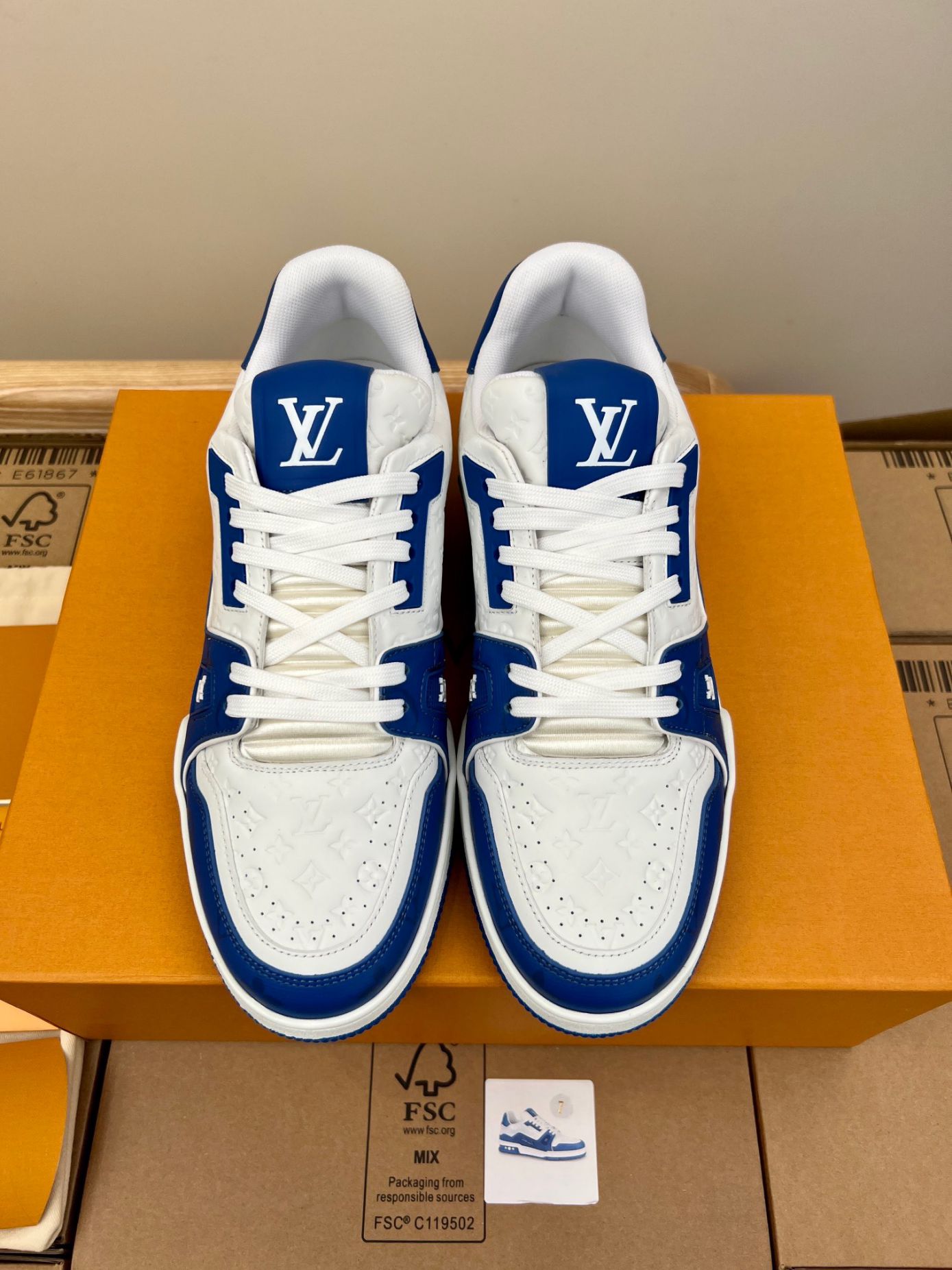 Giày Louis Vuitton Lv Trainer #54 Signature Blue White Like Auth