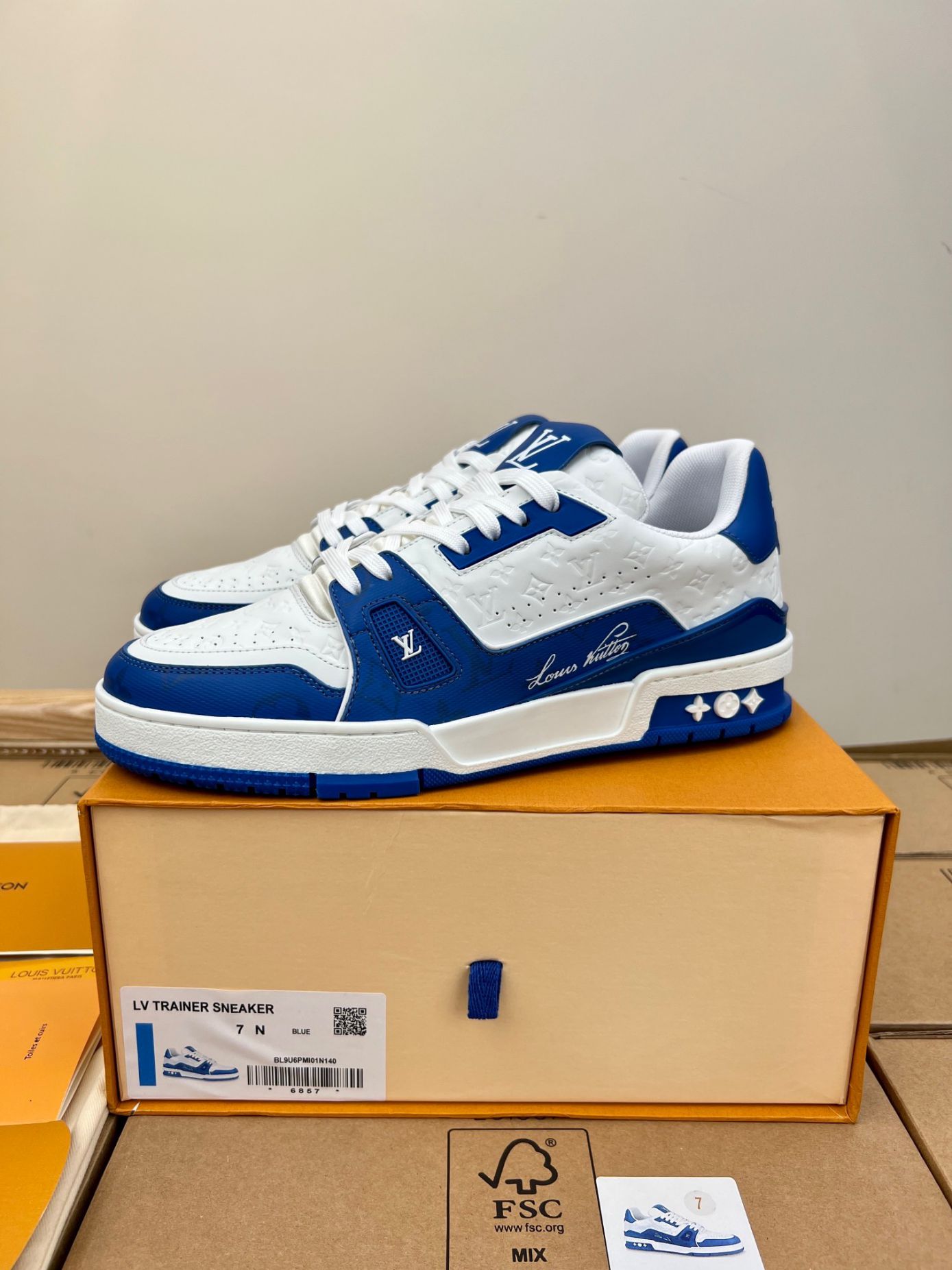 Giày Louis Vuitton Lv Trainer #54 Signature Blue White Like Auth