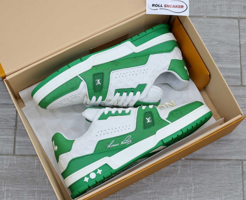 Giày Louis Vuitton Lv Trainer #54 Xanh Signature Green White Like Auth