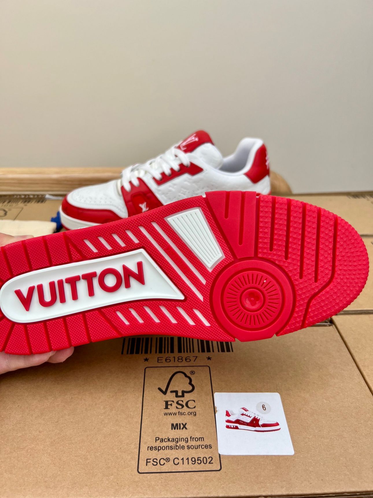 Giày Louis Vuitton Lv Trainer #54 Signature Red Like Auth