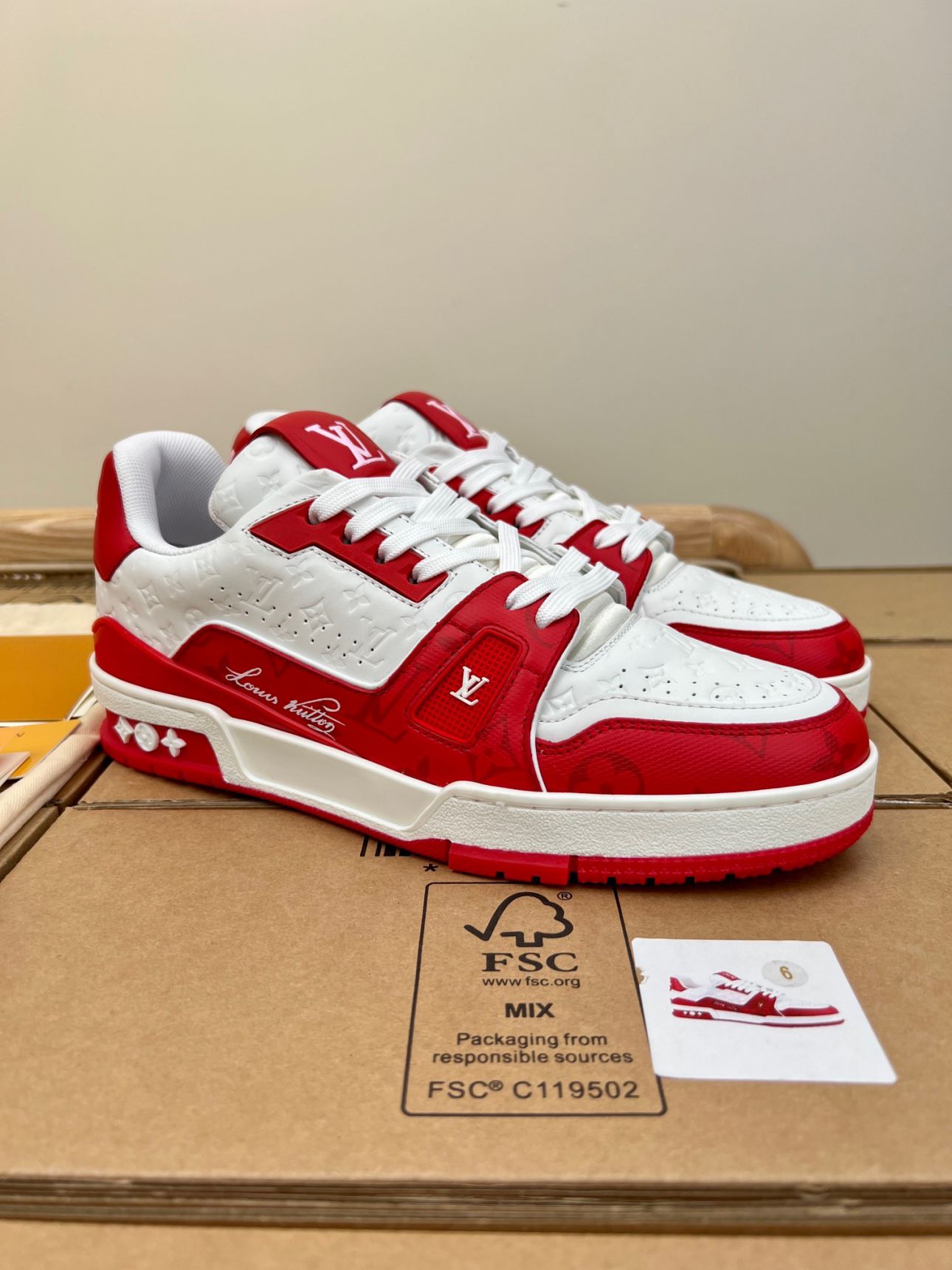 Giày Louis Vuitton Lv Trainer #54 Đỏ Signature Red Like Auth