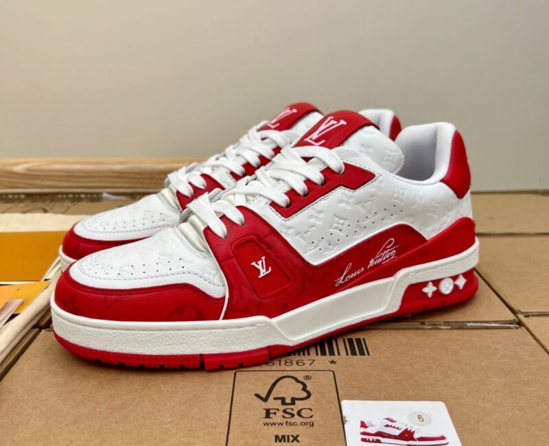 Giày Louis Vuitton Lv Trainer #54 Signature Red Like Auth