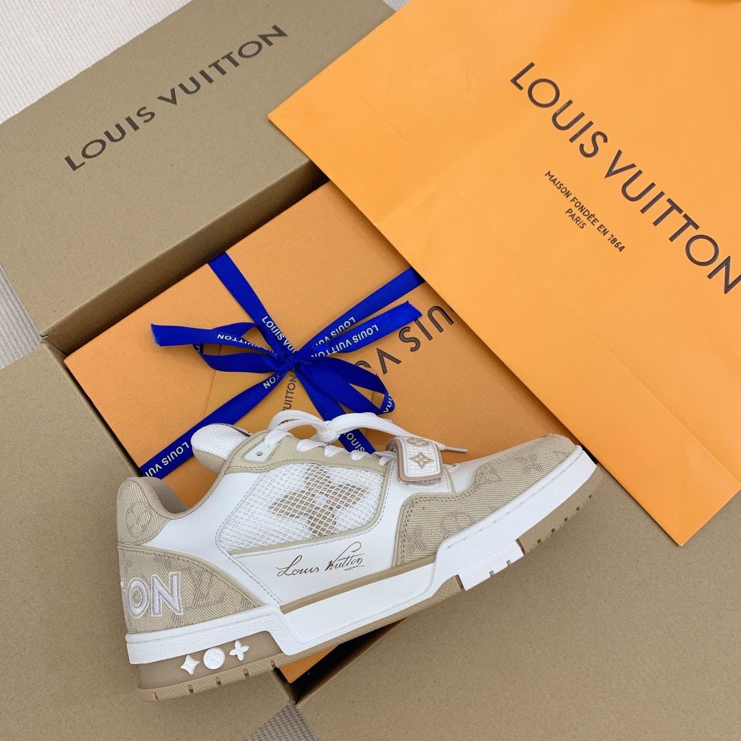 Giày Louis Vuitton Lv Trainer Monogram Beige quai Velcro Like Auth