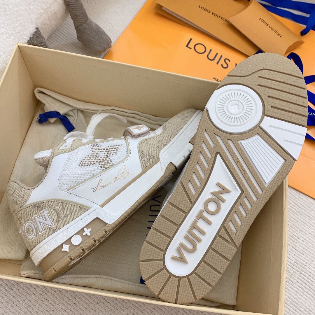 Giày Louis Vuitton Lv Trainer Monogram Beige quai Velcro Like Auth