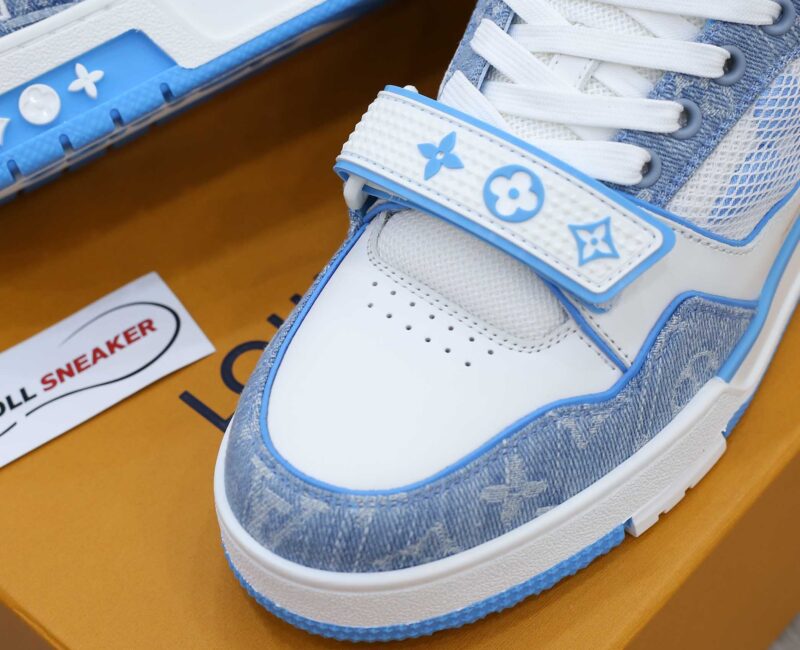Giày Louis Vuitton Lv Trainer Monogram Denim Blue Xanh quai Velcro Like Auth