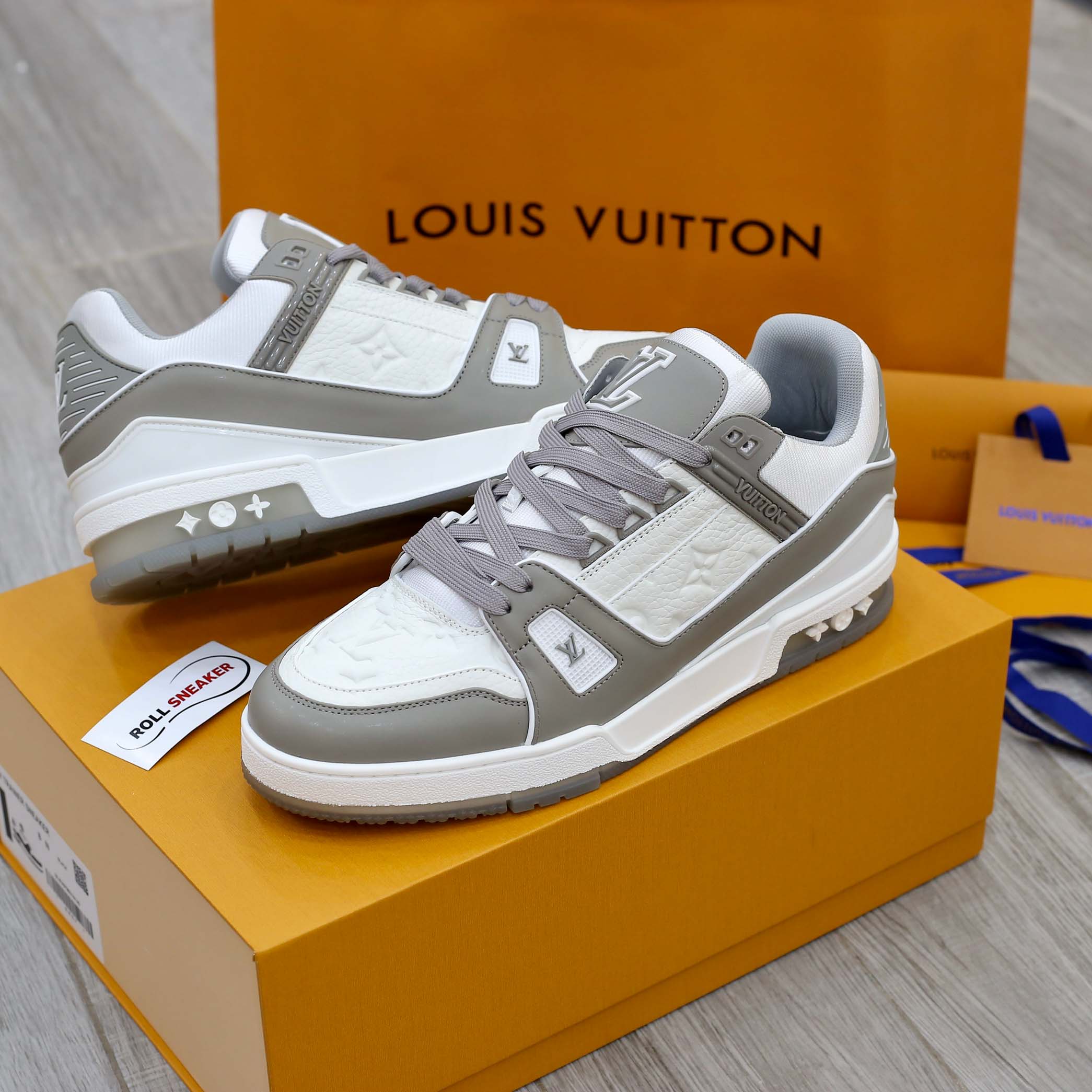 Giày Louis Vuitton Lv Trainer Monogram Grey Đế Nâu Like Auth