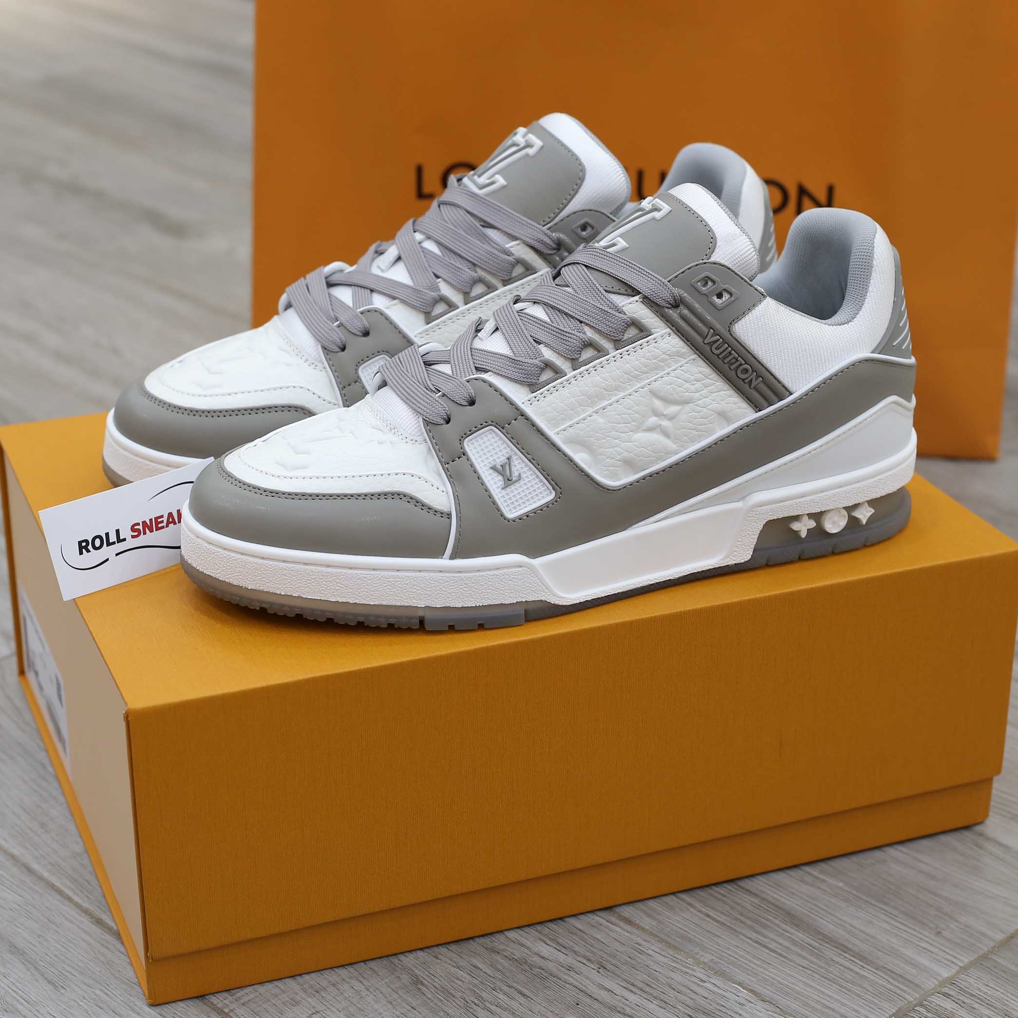 Giày Louis Vuitton Lv Trainer Monogram Grey Đế Nâu Like Auth