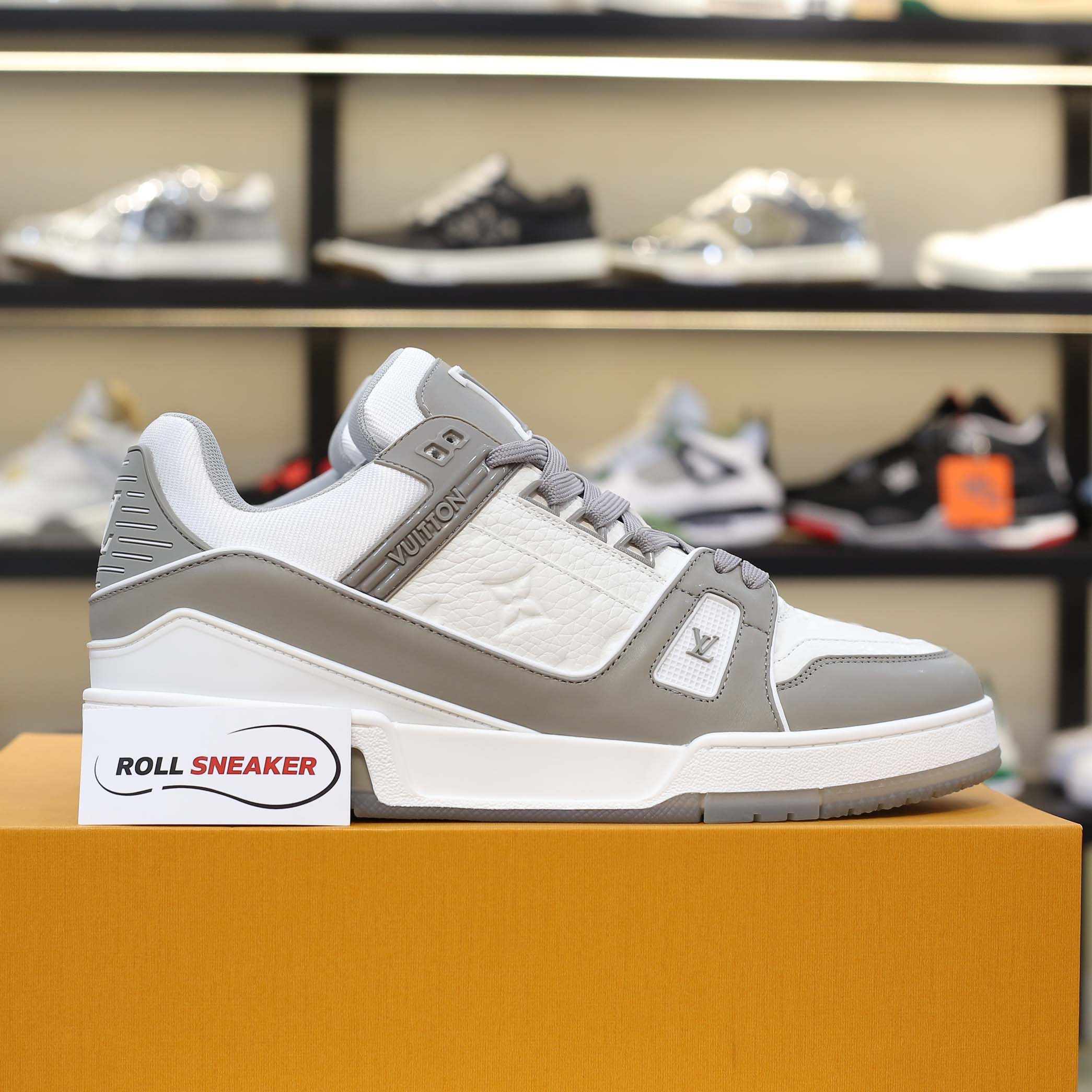 Giày Louis Vuitton Lv Trainer Monogram Grey Đế Nâu Like Auth